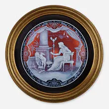 George Woodall for Thomas Webb & Sons, Exceptional Cupid in Disgrace plaque, 1892, acid-etched and wheel-carved cameo glass