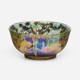 Fairyland Lustre Woodland Bridge bowl, pattern Z4968 by Daisy Makeig-Jones for Wedgwood, c. 1925, glazed and gilt porcelain, sold Jul 2024