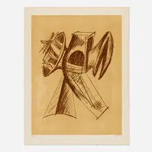 Study for Sculpture No. 1 by Seymour Lipton, 1969, lithograph in colors, sold Jun 2024