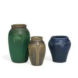 Rookwood Pottery, group of matte glazed earthenware vases, three