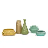 Rookwood Pottery, group of matte glazed earthenware vases, five