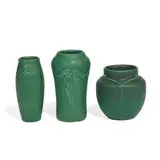 Rookwood Pottery, group of matte glazed earthenware vases, three
