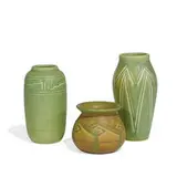 Rookwood Pottery, group of matte glazed earthenware vases, three