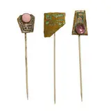 stick pins with acid-etched decoration, group of three by George Frost, The Frost Arts & Crafts Workshop, sold Mar 2022