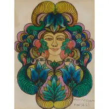 Minnie Evans, Untitled (Head, Eyes and Foliage), 1961