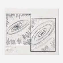Vortex #1 & #2 by Steven Parrino, 2002, offset lithograph on cardstock, sold Jan 2020