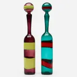 Fasce Orizzontali stoppered bottles model 526.15, set of two by Fulvio Bianconi, c. 1955, glass, sold Jan 2020