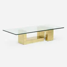 Cityscape coffee table by Paul Evans, c. 1975, glass, brass, sold Jan 2020