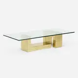 Cityscape coffee table by Paul Evans, c. 1975, glass, brass, sold Jan 2020