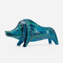 Rimini Blu Boar by Aldo Londi, c. 1970, glazed stoneware, sold Jan 2020