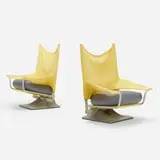 Paolo Deganello, lounge chairs model AEO, pair, 1973, molded plastic, canvas, enameled steel, leather