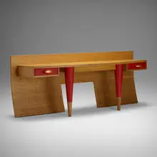 desk by Olivier Gagnère, 1993, oak, leather, gilt aluminum, sold Oct 2019