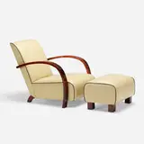 Pierre Counot Blandin, lounge chair and ottoman, c. 1985, leather, lacquered beech