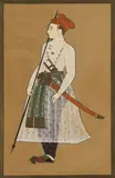 Indian Mughal School, Untitled, a katar and a sang gouache on linen 112 x 68cm