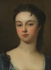 Untitled by Michael Dahl, in a blue dress oil on canvas 42 x 30.5cm The Monoux family lived at Wootton House, sold Jun 2021