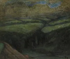 Reginald Hallward, Untitled, Reginald Hallward (1858-1948) An extensive landscape oil on canvas 56 x 66cm