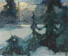 A Mountain Lake in Winter by Frank Schoonover, oil on canvas on board, sold Apr 2005