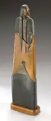 Larry Yazzie, Standing Indian Brave, polychrome bronze on a wooden base