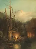 Andrew Melrose, Encampment at the Base of A Snow Covered Mountain, oil on canvas