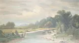 J. Walcom, A California Landscape with Cattle Watering in a Stream, oil on canvas