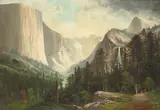 John J. Englehart, Indians at a Roadside Cookfire with the Yosemite Valley Beyond, 1900, oil on canvas