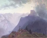 Harry Cassie Best, Two Figures on the Rim of Yosemite Valley with Half Dome in the Distance, oil on canvas