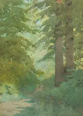 Scattered Sunlight in a Forest Interior by Lorenzo Palmer Latimer, 1904, pencil and watercolor on paper, sold Apr 2005