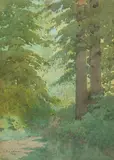Lorenzo Palmer Latimer, Scattered Sunlight in a Forest Interior
