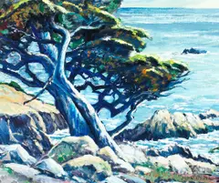 John O'Shea, Cypress Trees, Point Lobos, Monterey, oil on canvas board