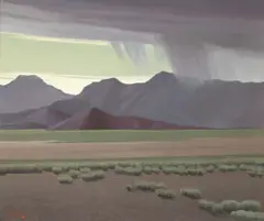 Desert Storm, Nevada by Harold 'Buck' Weaver, oil on canvas, sold Apr 2005