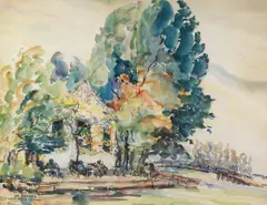 Joseph Raphael, Inn Near the Water on the Vliet, by Leiden, watercolor on paper
