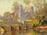 Elliot Torrey, A Bridge Across a River, oil on canvas
