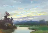 Dedrick Brandes Stuber, Sunset; A Town on the River (double-sided)