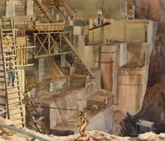 Power House Abutments, Boulder Dam by Stanley Wood, 1934, pencil, watercolor and ink on paper, sold Apr 2005