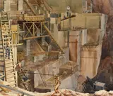 Stanley Wood, Power House Abutments, Boulder Dam, 1934, pencil, watercolor and ink on paper