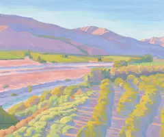 Raymond Cuevas, Sunset, Sespe Creek with Grove and Tumbleweeds, oil on canvas