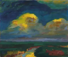 Emil Nolde, Landschaft (mit ruhenden Kühen), 1925, Öl auf Leinwand