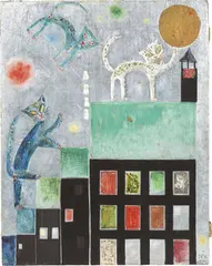 Otto Dix, Katzen (Theodor Däubler gewidmet), 1920, Öl und Glitter auf Blattaluminium auf Holz