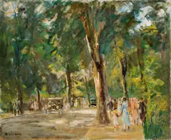 Max Liebermann, Die Große Seestraße in Wannsee mit Spaziergängern, Um 1926, Öl auf Leinwand