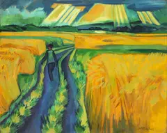 Max Pechstein, Aufgeholtes Netz, 1922, Öl auf Leinwand. Doubliert