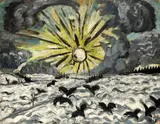Otto Dix, Sonnenaufgang, 1913, Öl auf Papier auf Pappe