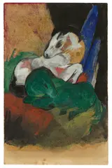 Franz Marc, Grünes und weißes Pferd, 1913, Tempera auf festem Papier (Postkarte an Elisabeth Macke)