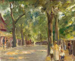 Max Liebermann, Die Große Seestrasse in Wannsee mit Spaziergängern“. 1920 (?), Öl auf Leinwand