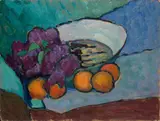 Flieder mit Apfelsinen 2 by Gabriele Münter, 1909, Öl auf Pappe, sold Dec 2016