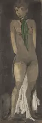 Otto Mueller, Mädchen mit grünem Schal“ (Elfriede Timm) / „Stehender Mädchenakt“ (Maschka Mueller) (beidseitig bemalt). Um 1927/29 bzw, um 1926, Jeweils Leimfarben auf Rupfen