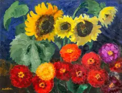 Emil Nolde, Zinnien und Sonnenblumen, 1940, Öl auf Leinwand