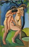 August Macke, Drei Akte, 1913, Öl auf Pappe