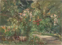 Max Liebermann, Blumenstauden im Nutzgarten nach Nordwesten“. 1929 (?), Öl auf Leinwand