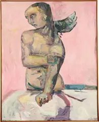 Eugen Schönebeck, Figur mit Vogel I, 1963, Öl auf Leinwand