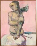 Eugen Schönebeck, Figur mit Vogel I, 1963, Öl auf Leinwand